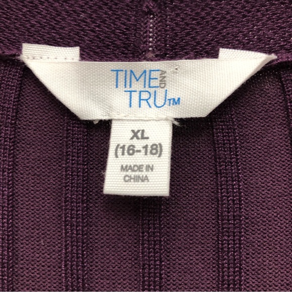 Time and Tru W Size XL Purple Long Sleeve Button Front Rib Cardigan with Belt - Picture 4 of 5